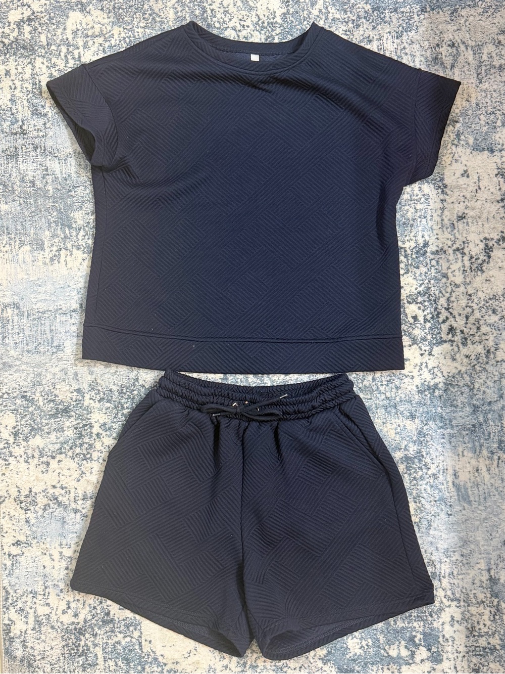Women’s Navy Quilted Short Set with Elastic Drawstring Waist